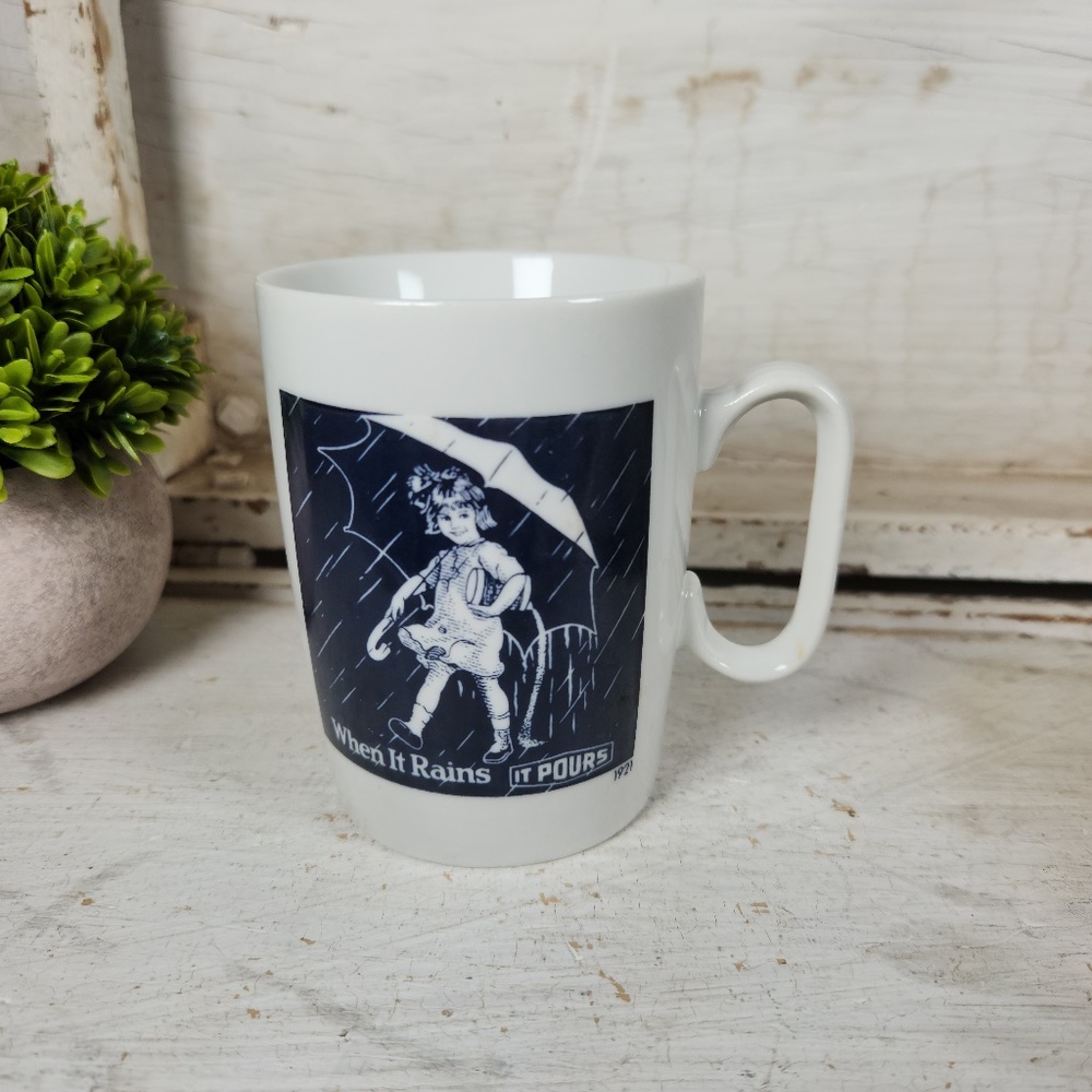 VTG Morton Salt Girl Porcelain Coffee Mug 1921 Logo When it Rains it Pours Japan